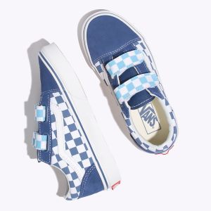 Vans Erkek Çocuk Velcro Ayakkabı Checkerboard Old Skool V Lacivert/Mavi | 39749-999